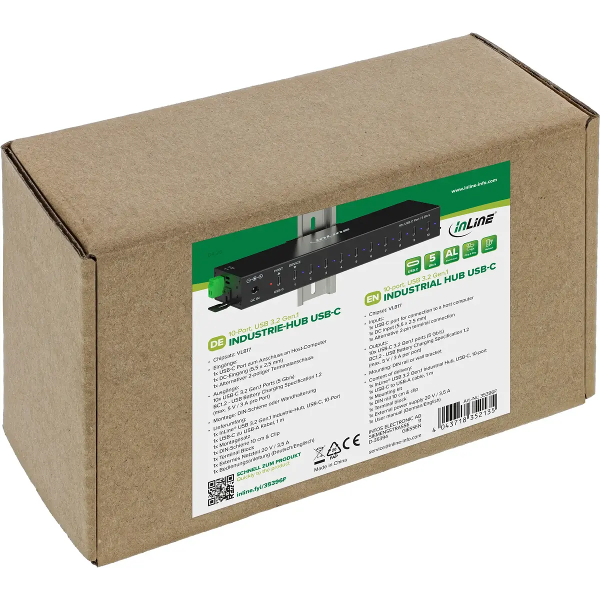 InLine 35396F Industriālais USB-C 10 portu centrmezgls Photo 6
