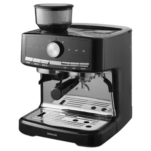 Espresso machine Sencor SES6020BK with 20 bar pump pressure, built-in conical grinder with 30 settings, Thermoblock heating system, and color display