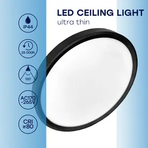 VISIONAL LED Ceiling Light Waterproof 32W 3CCT 3840Lm IP44 Black