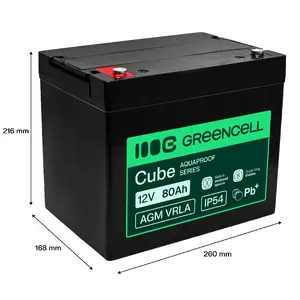 Green Cell AGM svina-skābes akumulators 80 Ah 12 V GC-AGM12V80AH-H