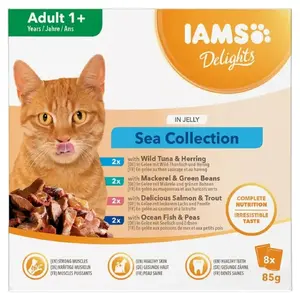 IAMS DELIGHTS Adult Sea in Jelly Wet Cat Food Mix of Flavours Complete Feed