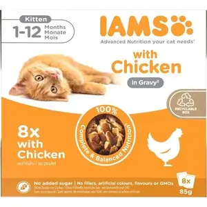 IAMS DELIGHTS Kitten in Gravy Wet Cat Food Chicken 8x85g