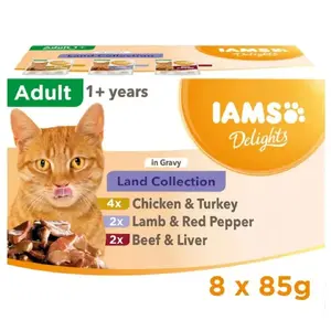 IAMS DELIGHTS Land Collection in Gravy Wet Cat Food EUKANUBA Mix of Flavours Adult Complete Feed