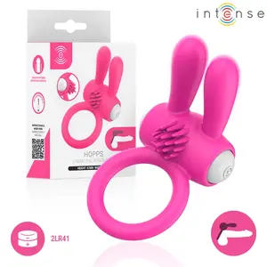 INTENSE HOPPS Vibrating Penis Ring with Clitoral Stimulation Pink, Bunny-Style Ears, Textured Surface, Multiple Vibration Patterns, Soft Silicone