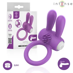 INTENSE HOPPS Vibrating Penis Ring with Clitoral Stimulation Purple Multiple Vibration Patterns Body-Safe Silicone