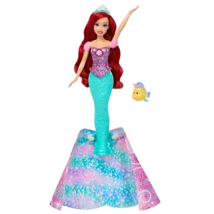 MATTEL Disney Princess Ariel Human to Mermaid Transforming Fashion Doll with Flounder and 2 Accessories for Children Aged 3 and Older