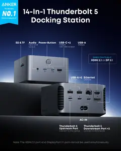 Anker Prime A83B53A1 14-in-1 Docking Station with Thunderbolt 5, 8K Dual Display, 140W Power Delivery and LED Cooling System