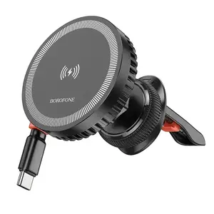 Borofone BH208 Mona Magnētiskais Automašīnas Turētājs ar Indukcijas Uzlādi un Type-C Kabeli Ventilācijas Režģim Melns