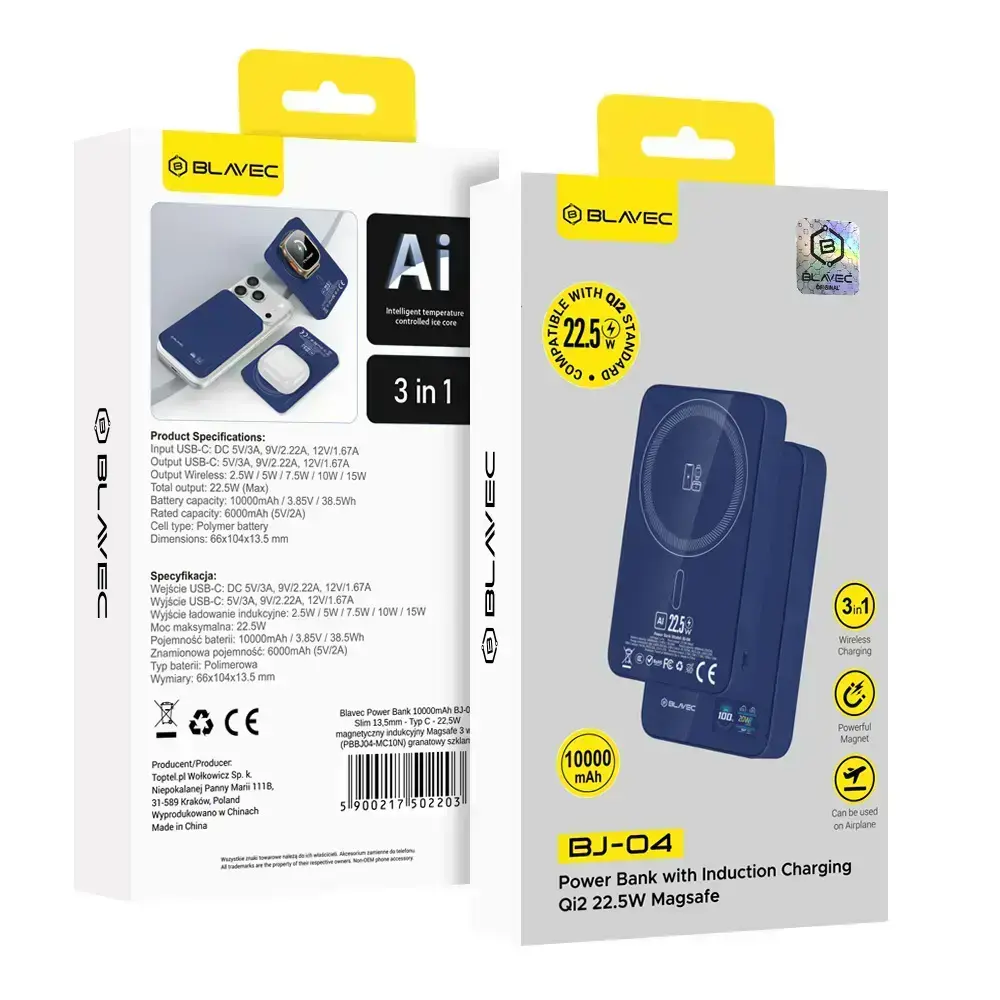 Blavec BJ-04 Slim Power Bank 10,000 mAh MagSafe Blue Photo 7