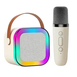 GoodBuy Bluetooth Karaoke Speaker with Wireless Microphone Beige Vintage Design 360-Degree Sound Bluetooth 5.0 TF Card AUX