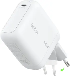 Belkin BoostCharge WCH025KQWH Universal Indoor AC Fast Charger with 100W USB-C GaN Port and Overheating Protection