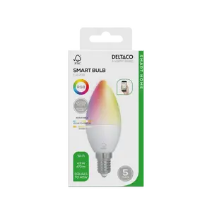 DELTACO SMART HOME SH-LE14C37RGB02 LED bulb with E14 socket, RGB color lighting, and WiFi connectivity, 4.9W