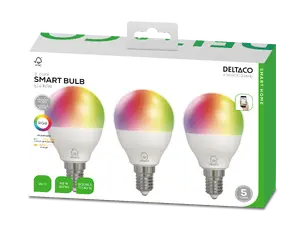 RGB spuldze DELTACO SMART HOME SH-LE14G45RGB-3P E14 G45 5W mini globe 3 gab.