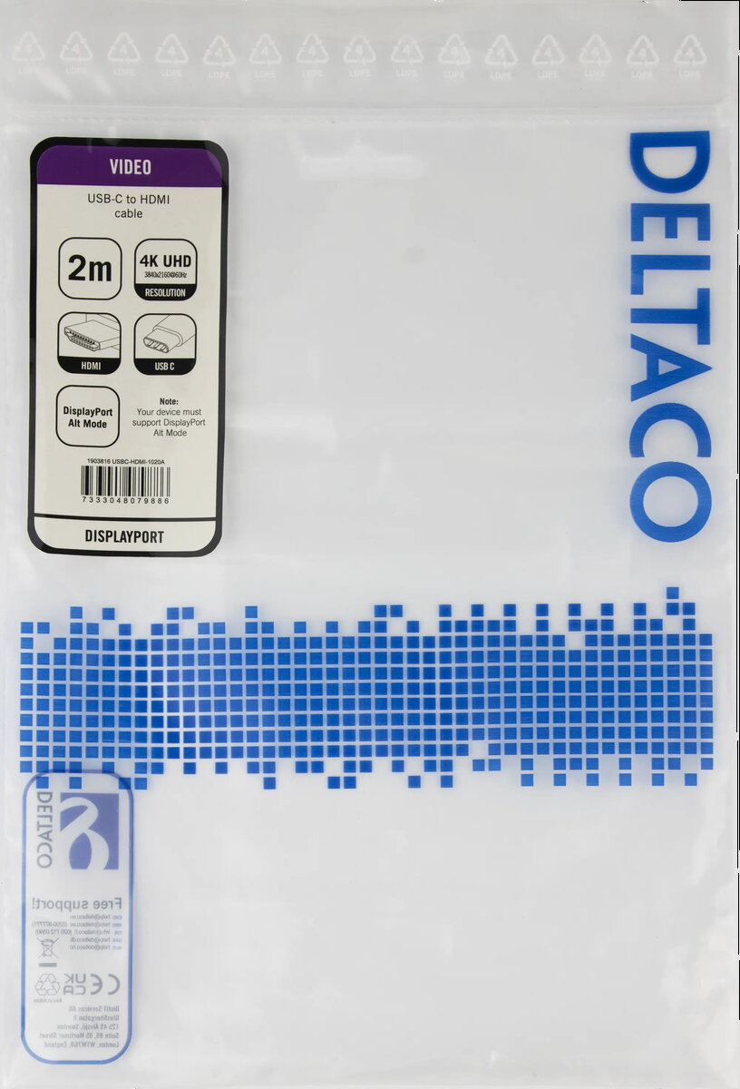 USB-C - HDMI kabelis DELTACO USBC-HDMI-1020A