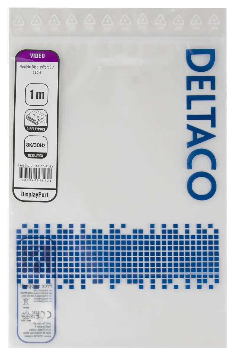 DELTACO DP-1010D-FLEX DisplayPort 1.4 kabelis Photo 2
