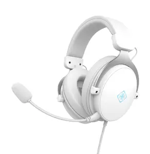 DELTACO GAM-190-W Проводная игровая гарнитура с микрофоном на штанге Охватывающие Бинауральные Наголовье Белый 3.5 мм разъем Регулятор громкости