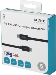 DELTACO USBC-2111 USB 2.0 Charging Cable EPR 240W Braided Black 1.0m
