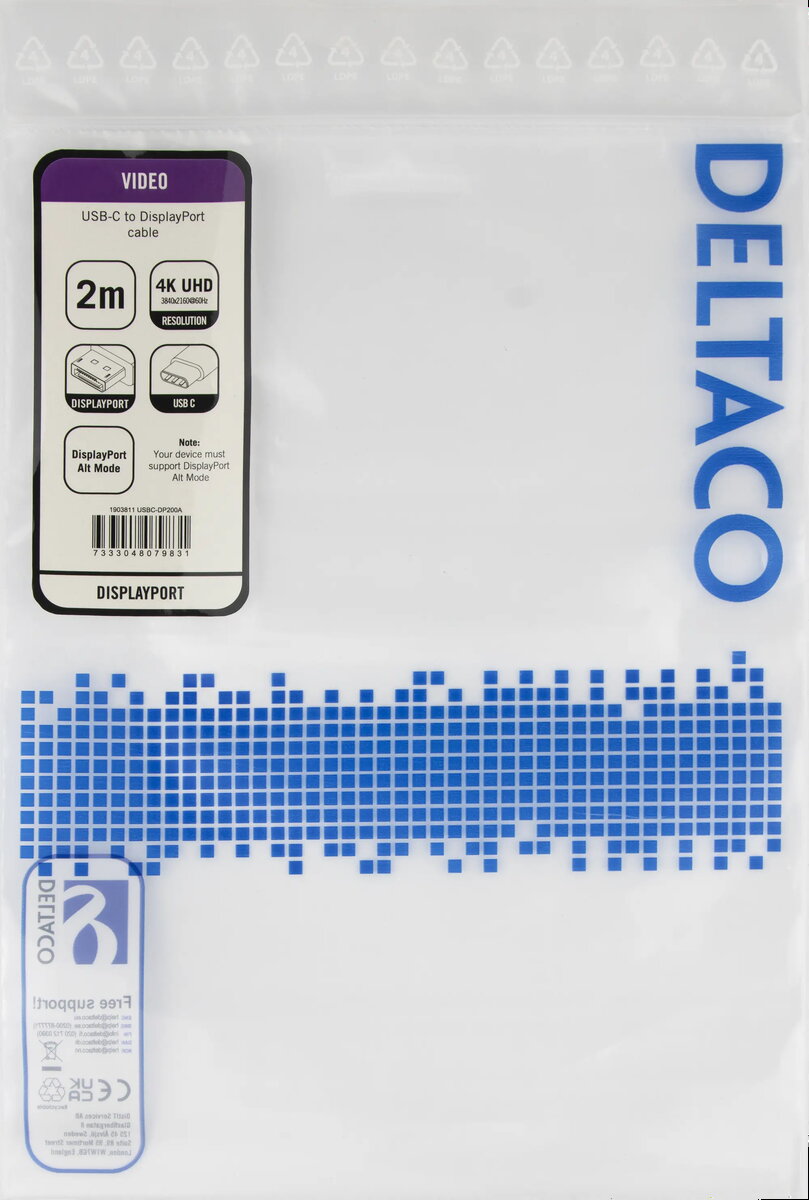 USB-C uz DisplayPort Kabelis DELTACO USBC-DP200A