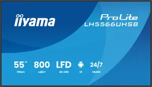 iiyama LH5566UHSB-B1AG Signage Display 55 inch 4K Ultra HD LCD 800 cd/m² Android Wi-Fi Black