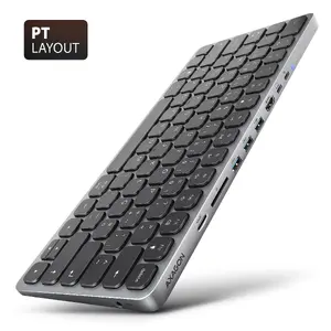 AXAGON HMC-KB-PT Laptop Dock and Port Replicator with USB-C Wired Connectivity, 100W Power Delivery, and Portuguese Scissor Key Keyboard