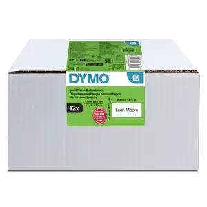 DYMO Authentic LabelWriter Mazasvārda kartīšu uzlīmes 41 mm x 89 mm pašlīmējošas baltas 12 ruļļi pa 300 uzlīmēm LabelWriter etiķešu printeriem