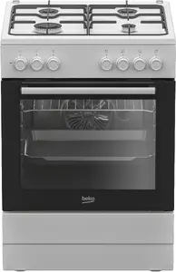 Brīvi stāvoša plīts Beko FBE62120WD elektriskā gāzes 4 gatavošanas zonas cepeškrāsns tilpums 66 L energoefektivitātes klase A melna un balta