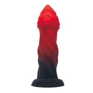 POWER MONSTERS INFERNAL GOLIATH Fantasy Silicone Dildo Bicolor Red and Black with Suction Cup Base and Spiral Ridges