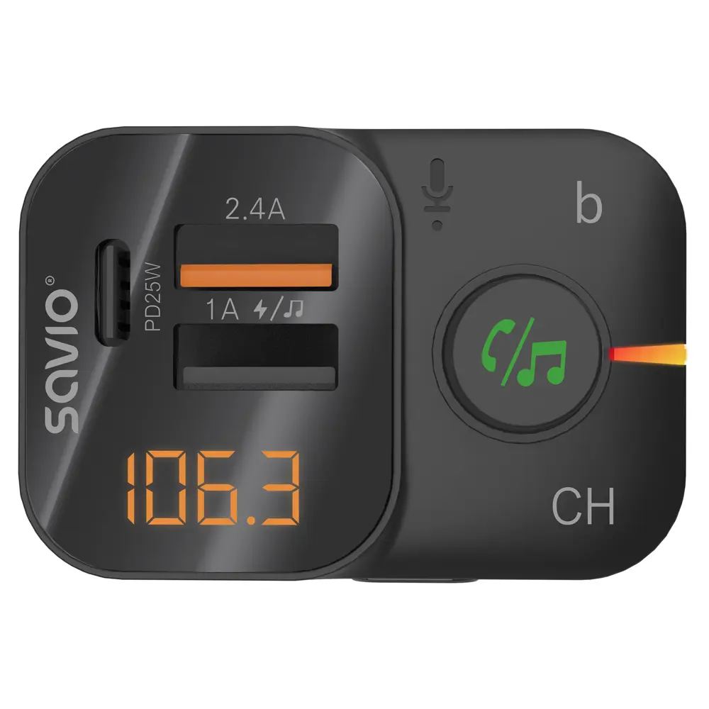 FM-трансмиттер SAVIO TR-18 с Bluetooth и LED-дисплеем Photo 3