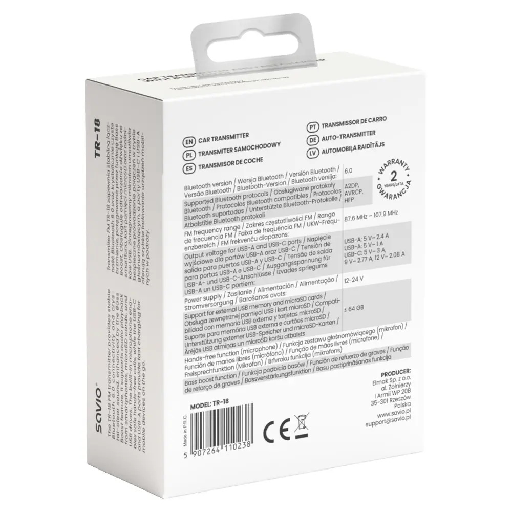 FM-трансмиттер SAVIO TR-18 с Bluetooth и LED-дисплеем Photo 6