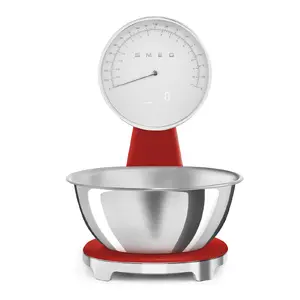 Smeg 50's Style KSF01RDWW Red Electronic Kitchen Scale with 5 kg Capacity, 1 g Accuracy, Analog and LCD Display, and Built-in Lithium-Ion Battery