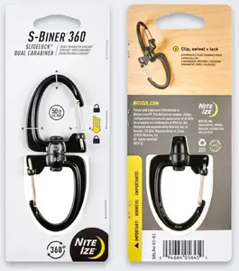 NITEIZE SBiner 360 SlideLock 4 Black Dual Carabiner with Rotating Swivel and Slide-to-Lock Mechanism
