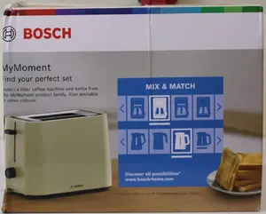 Компактный тостер Bosch TAT3M127 MyMoment, 950 Вт, 2 отделения, пластиковый корпус, бежевый, повреждена упаковка и корпус