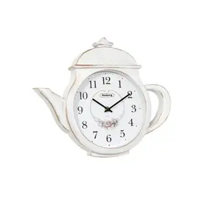 Teapot Wall Clock Rosberg 55R59998GW White with Continuous Sweep Movement and 18 cm Dial