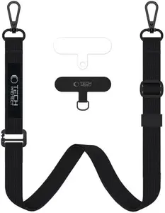 Tech-Protect Rope Crossbody Leash C65 ремешок для телефона, черный, регулируемый шейный и запястный ремешок с крепежными вставками