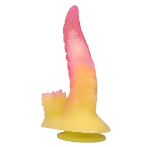 Power Monsters Ripplied Monster Fantasy Dildo with Suction Cup Pink and Yellow Silicone 22.5 cm