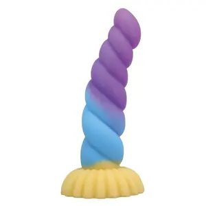 POWER MONSTERS Unicorn Tricolor Fantasy Silicone Dildo with Suction Cup Base and Spiral Design
