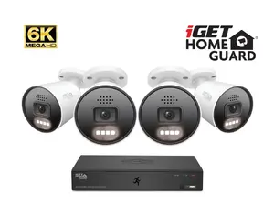 iGET MegaHD 6K PoE SMART Camera Set with 8-Channel NVR and 4 IP Cameras, Sound Recording, and AI Detection