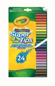 Crayola Supertips marķieri - 24 daudzkrāsainas mazgājamas pildspalvas