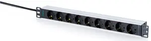 DIGITUS DN-95444 9-Way Rackmount Power Distribution Unit with Aluminum Profile, 2 m Cable, Type F Outlets, 16 A, 230-250 V