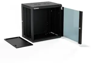 Alantec 19-inch 12U Wall-Mount Network Cabinet with Glass Door, Removable Panels, 4 Rails, Flat Pack, Black