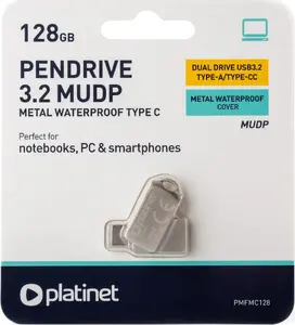PLATINET PMFMC128 128GB USB zibatmiķe ar USB-A 3.2 un USB-C Metāla Üdensizturīgs Dizains