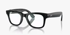 Google Meta Ray-Ban Gen1 Wayfarer Smart Glasses, Shiny Black Frame, Clear Lenses, Large