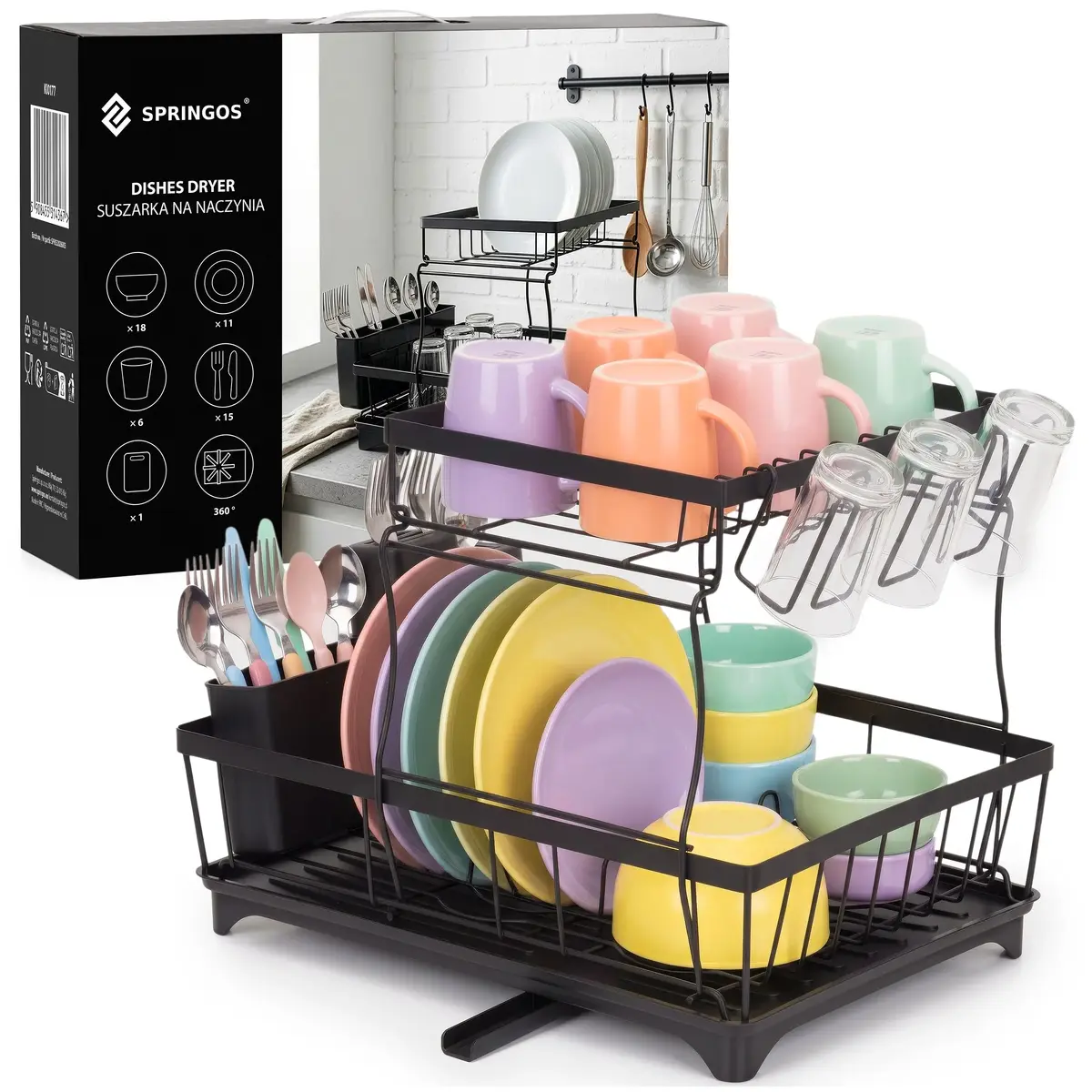 Springos Large 2-Tier Black Dish Drying Rack Photo 2