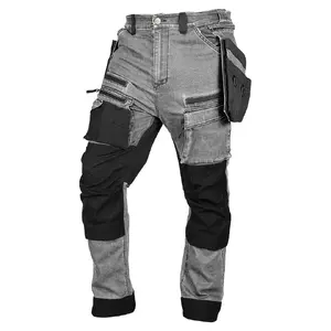 NEO tools DENIM Work Trousers with Cordura Reinforcements and Detachable Holster Pockets Grey Size XL