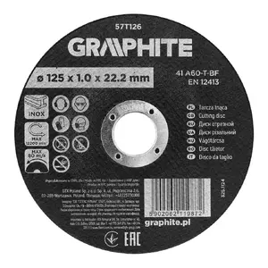 GRAPHITE 57T126 Griešanas disks metālam un INOX 125 x 1.0 x 22.2 mm 41 A60-T-BF 110 gab.