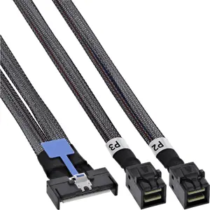 InLine MCIO cable, MCIO x8 to 2x MiniSAS-HD SFF-8643, 1 m