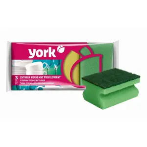 York Abrasive dishwashing sponge 3 pcs. two-layer kitchen scouring sponge with soft foam and rough fiber