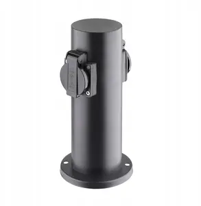 VIRTUOS Solight PG10B Outdoor Power Post, IP44 Stainless Steel, 2 Sockets, Cylinder, Black