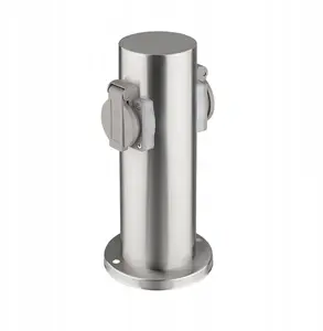 Solight PG10 Garden Power Post Stainless Steel Cylindrical Silver IP44 with 2 Sockets