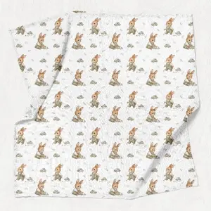 Bocioland BL317 Bamboo Swaddle Blanket 75x75 cm Rabbits and Cars